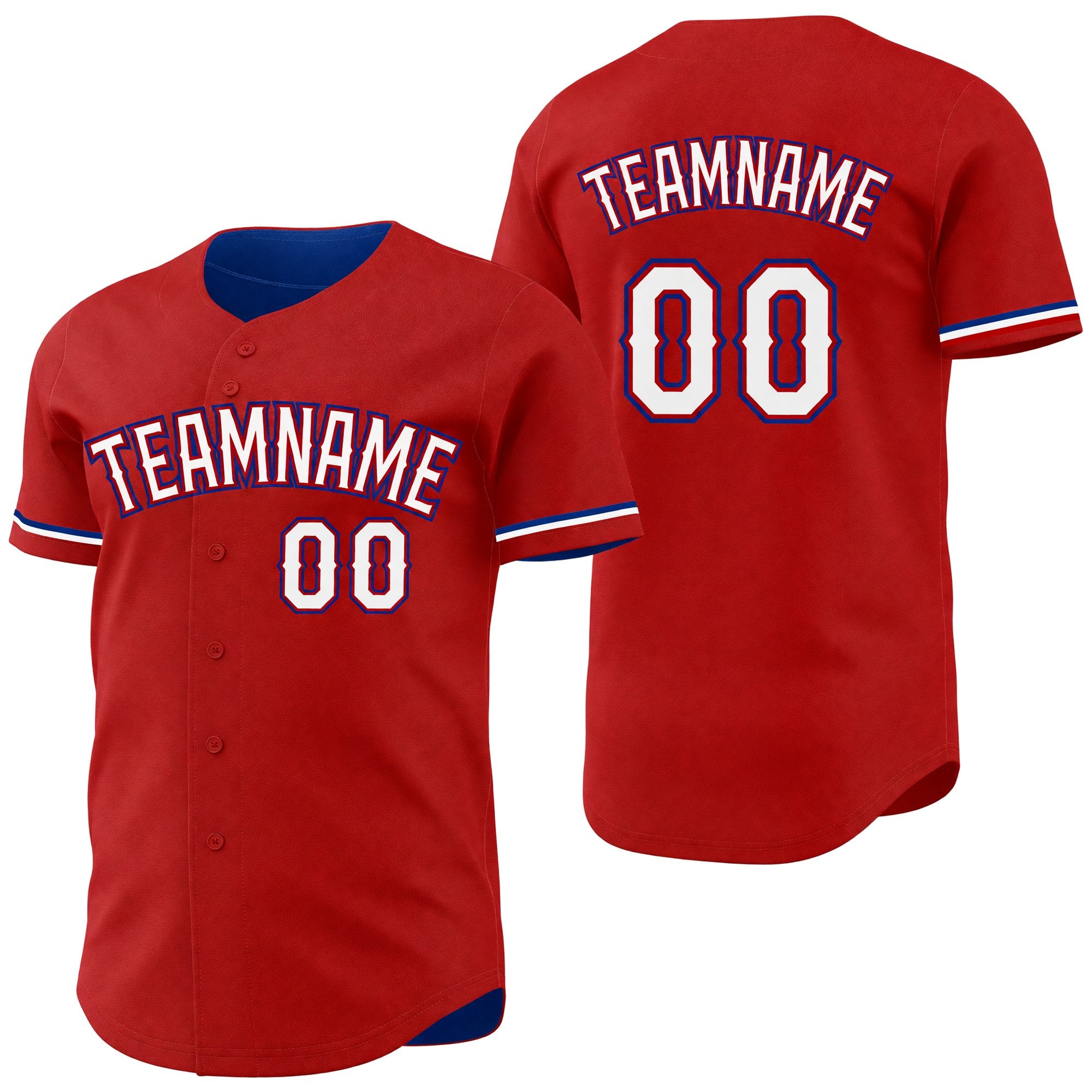 Custom Red Light Blue Reversible Button-Down Baseball Jersey