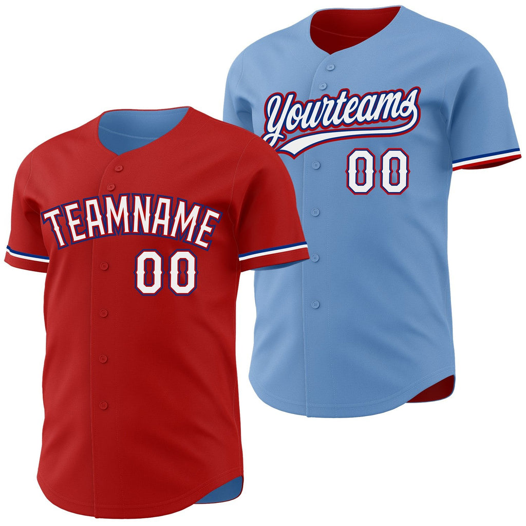 Custom Red Light Blue Reversible Button-Down Baseball Jersey photo 1