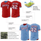 Custom Red Light Blue Reversible Button-Down Baseball Jersey photo 3