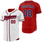 Custom Red Navy-White Reversible Button-Down Baseball Jersey