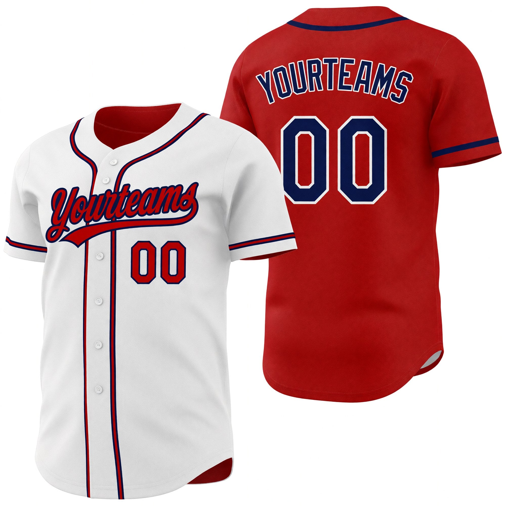Custom Red Navy-White Reversible Button-Down Baseball Jersey