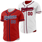 Custom Red Navy-White Reversible Button-Down Baseball Jersey photo 1