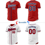 Custom Red Navy-White Reversible Button-Down Baseball Jersey photo 2