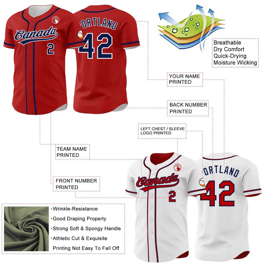 Custom Red Navy-White Reversible Button-Down Baseball Jersey photo 3