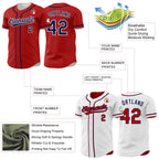 Custom Red Navy-White Reversible Button-Down Baseball Jersey photo 3