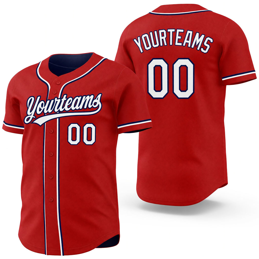 Custom Red White-Navy Reversible Button-Down Baseball Jersey