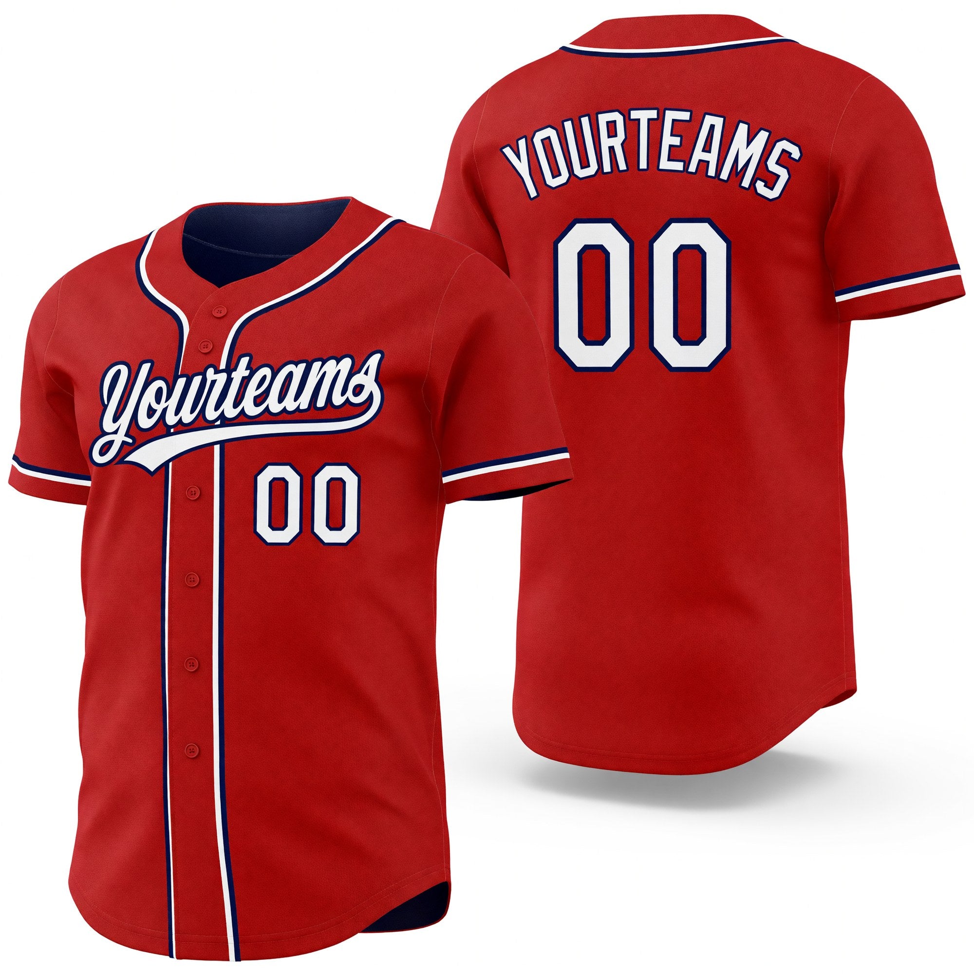 Custom Red White-Navy Reversible Button-Down Baseball Jersey