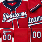 Custom Red White-Navy Reversible Button-Down Baseball Jersey detail