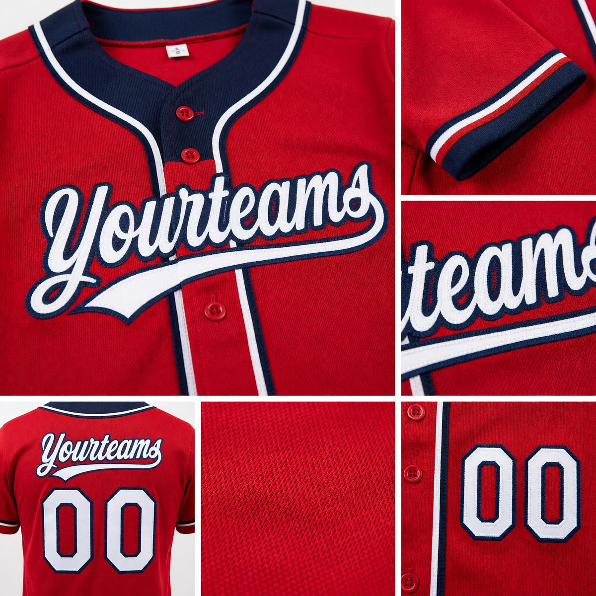 Custom Red White-Navy Reversible Button-Down Baseball Jersey detail