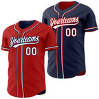 Custom Red White-Navy Reversible Button-Down Baseball Jersey photo 1