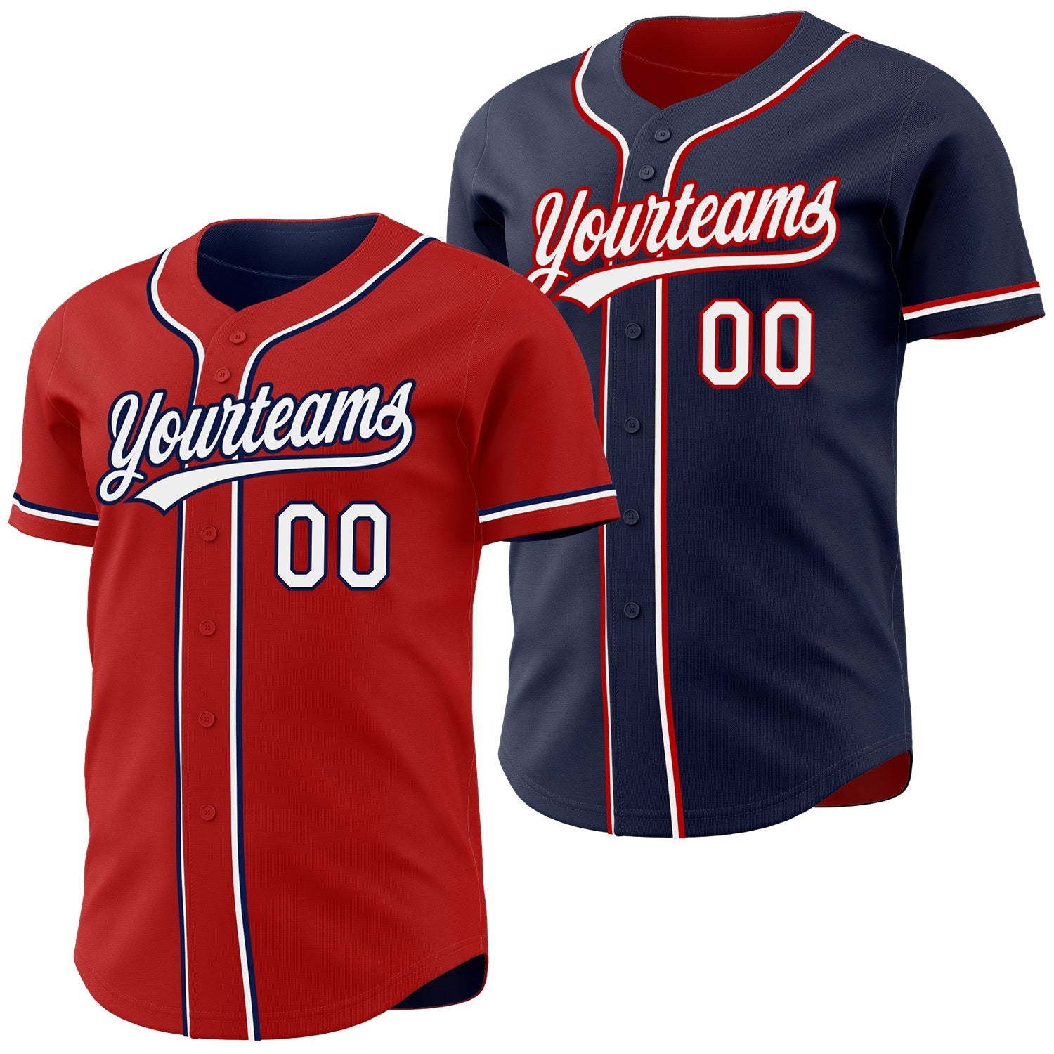 Custom Red White-Navy Reversible Button-Down Baseball Jersey photo 1