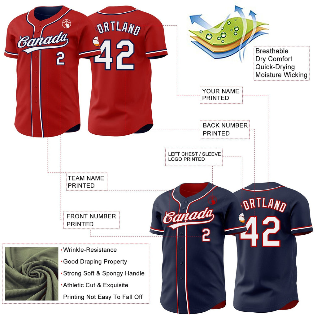 Custom Red White-Navy Reversible Button-Down Baseball Jersey photo 3