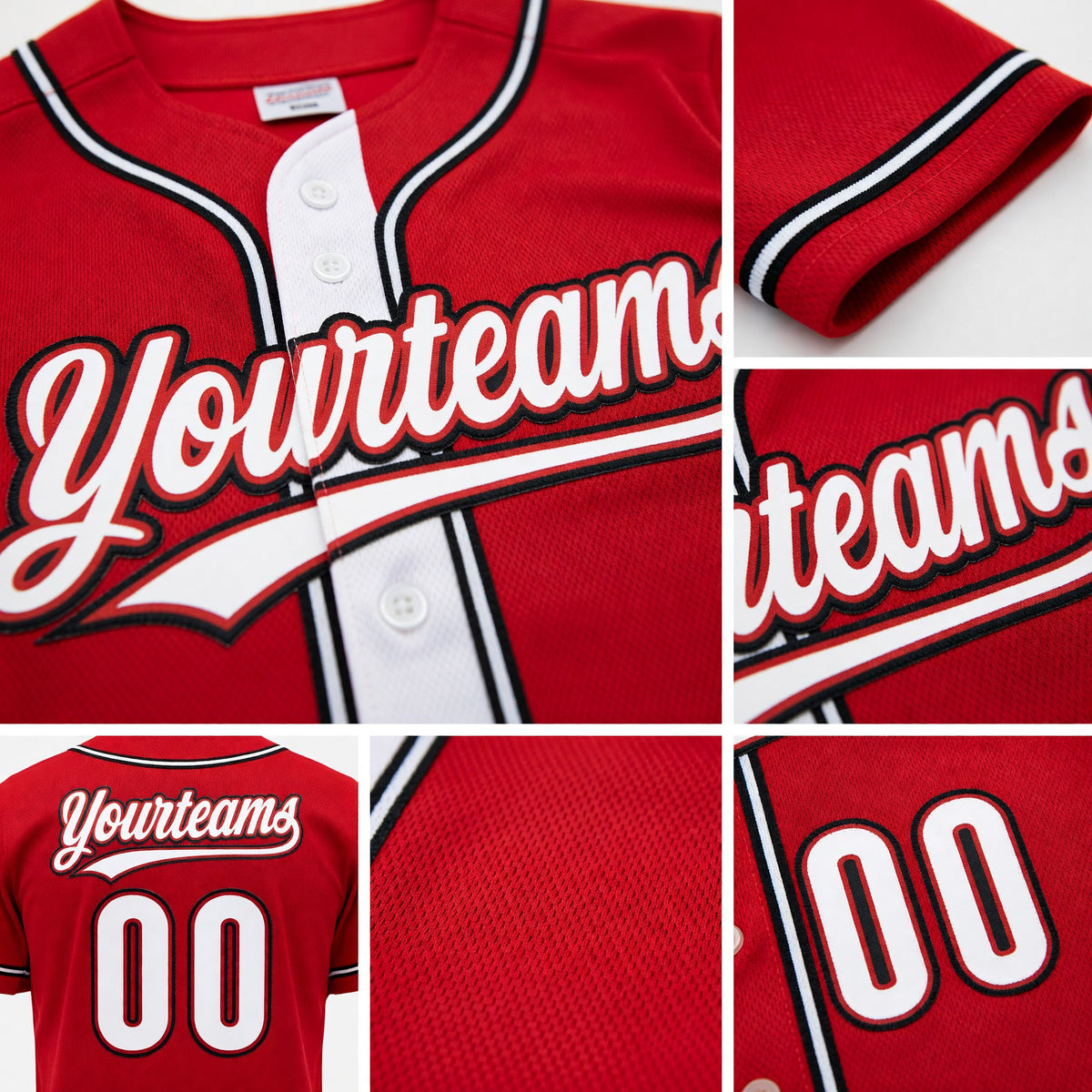 Custom Red White-Black Reversible Button-Down Baseball Jersey detail