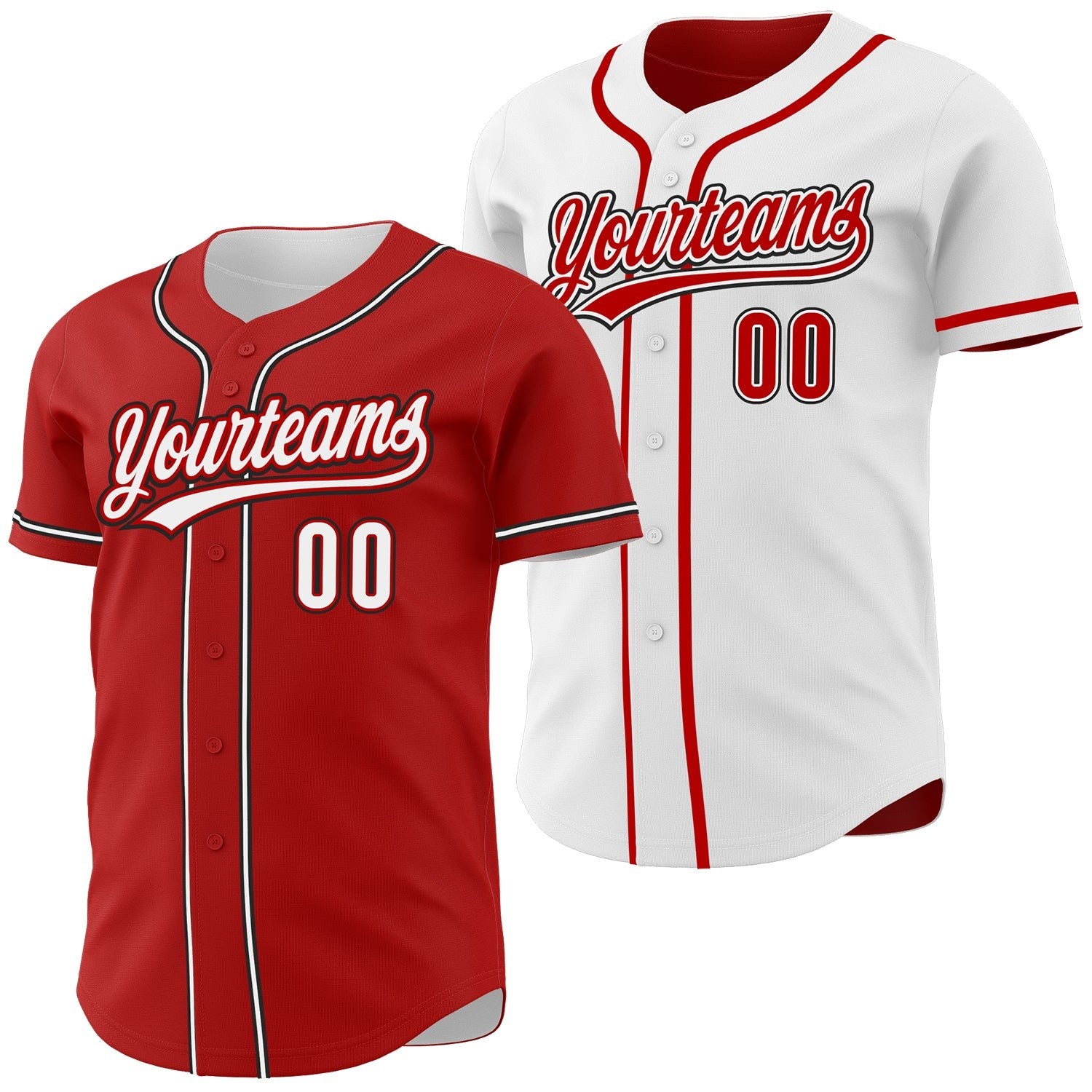 Custom Red White-Black Reversible Button-Down Baseball Jersey photo 1