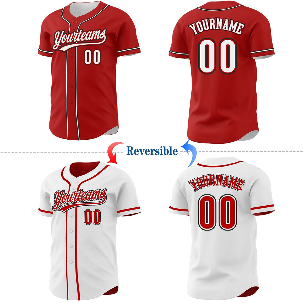 Custom Red White-Black Reversible Button-Down Baseball Jersey photo 2