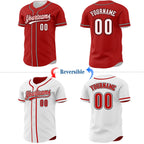 Custom Red White-Black Reversible Button-Down Baseball Jersey photo 2