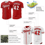 Custom Red White-Black Reversible Button-Down Baseball Jersey photo 3