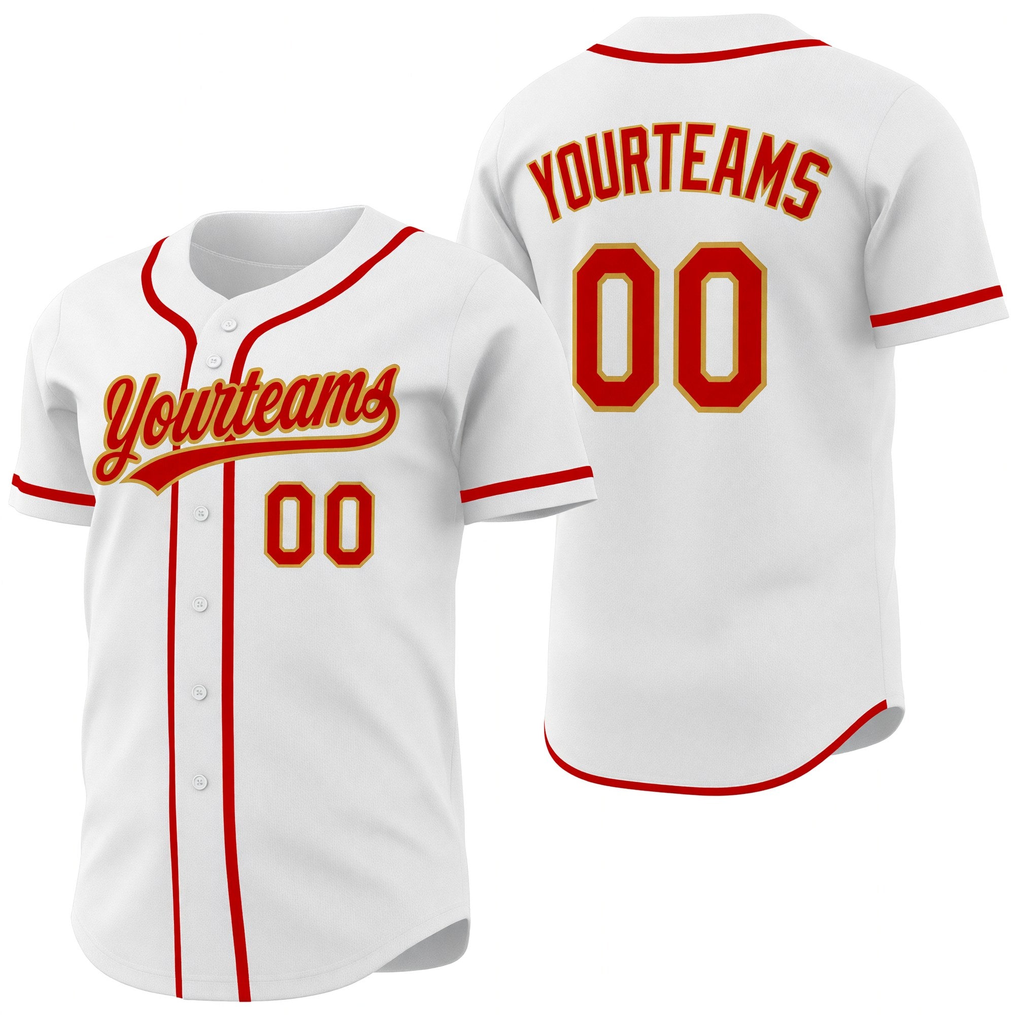 Custom Red White-Old Gold Reversible Button-Down Baseball Jersey