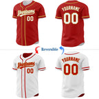 Custom Red White-Old Gold Reversible Button-Down Baseball Jersey photo 2