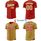 Custom Red Old Gold-White Reversible Button-Down Baseball Jersey photo 2
