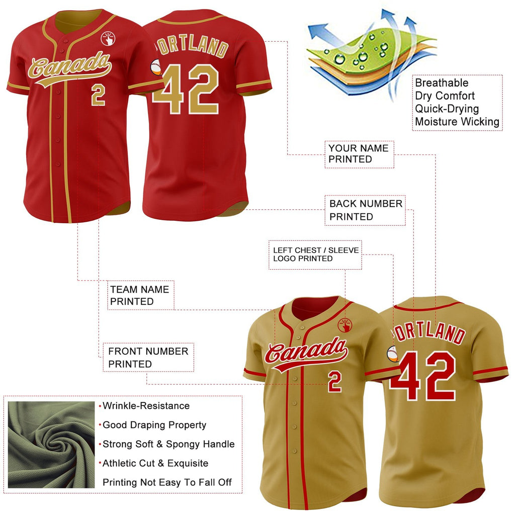 Custom Red Old Gold-White Reversible Button-Down Baseball Jersey photo 3