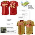 Custom Red Old Gold-White Reversible Button-Down Baseball Jersey photo 3