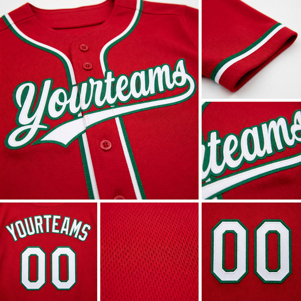 Custom Red White-Kelly Green Reversible Button-Down Baseball Jersey detail
