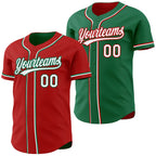 Custom Red White-Kelly Green Reversible Button-Down Baseball Jersey photo 1