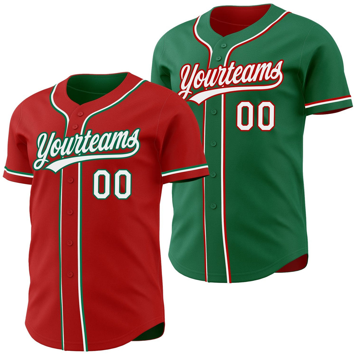 Custom Red White-Kelly Green Reversible Button-Down Baseball Jersey photo 1