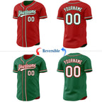 Custom Red White-Kelly Green Reversible Button-Down Baseball Jersey photo 2