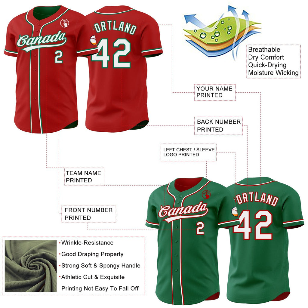 Custom Red White-Kelly Green Reversible Button-Down Baseball Jersey photo 3