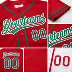 Custom Red Kelly Green-White Reversible Button-Down Baseball Jersey detail
