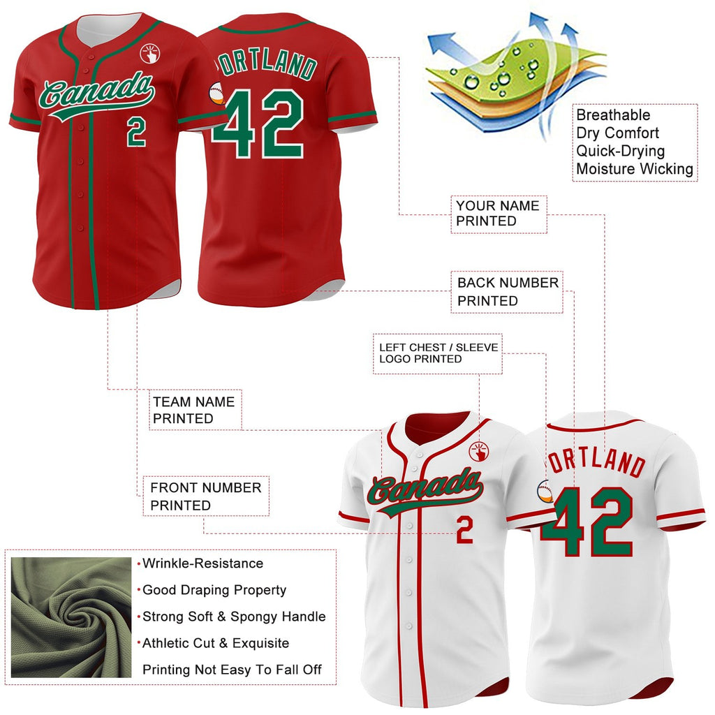 Custom Red Kelly Green-White Reversible Button-Down Baseball Jersey photo 3