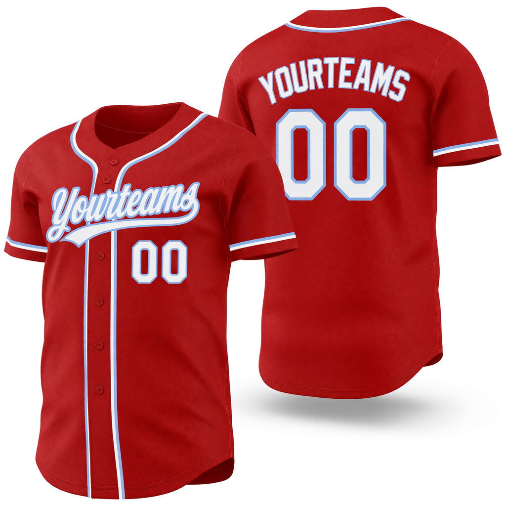 Custom Red White-Light Blue Reversible Button-Down Baseball Jersey