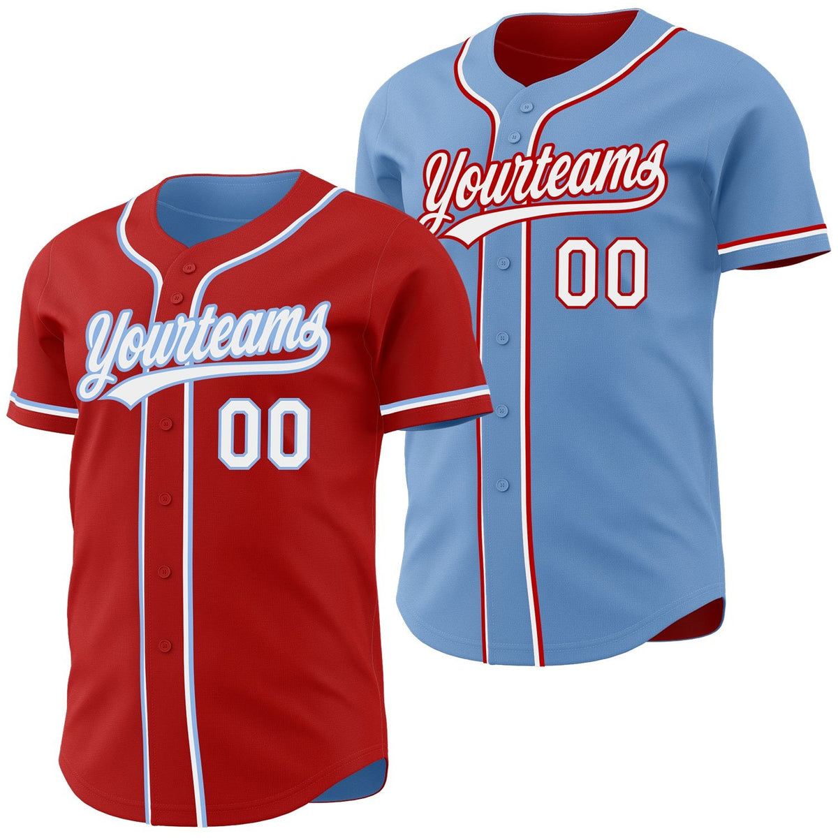 Custom Red White-Light Blue Reversible Button-Down Baseball Jersey photo 1