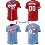 Custom Red White-Light Blue Reversible Button-Down Baseball Jersey photo 2