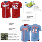 Custom Red White-Light Blue Reversible Button-Down Baseball Jersey photo 3