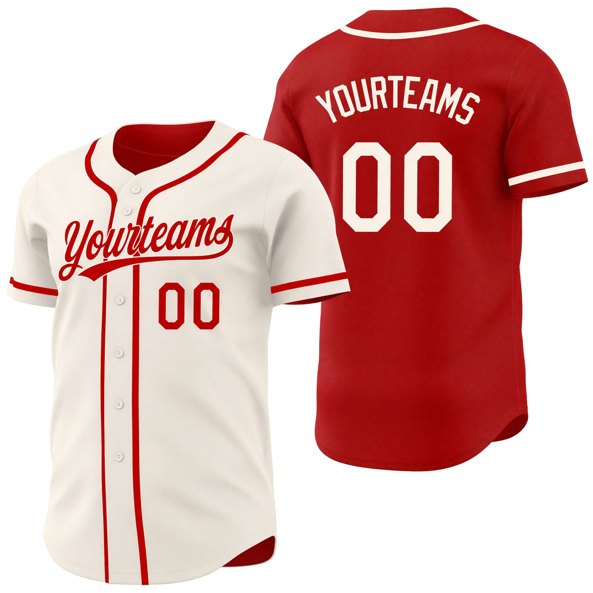 Custom Red-Cream Reversible Button-Down Baseball Jersey