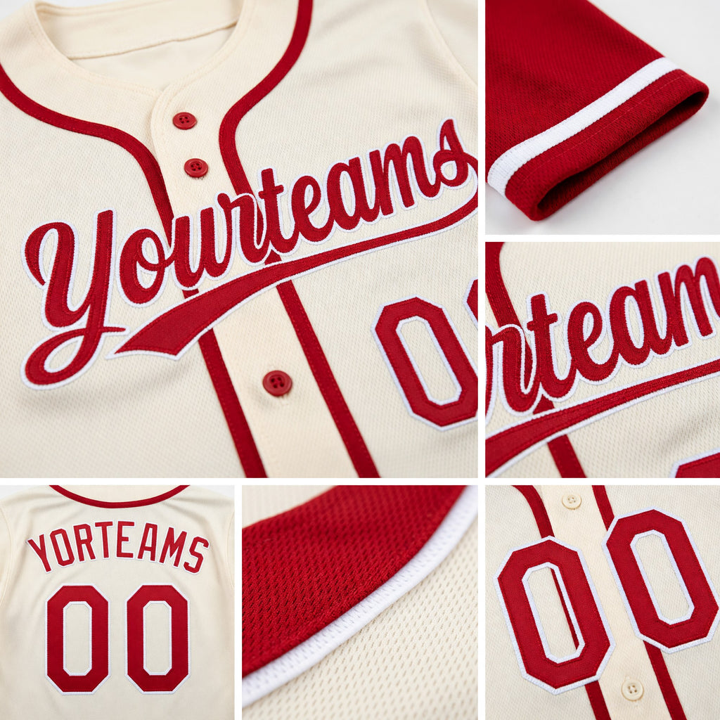 Custom Red-Cream Reversible Button-Down Baseball Jersey detail