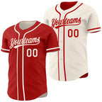 Custom Red-Cream Reversible Button-Down Baseball Jersey photo 1