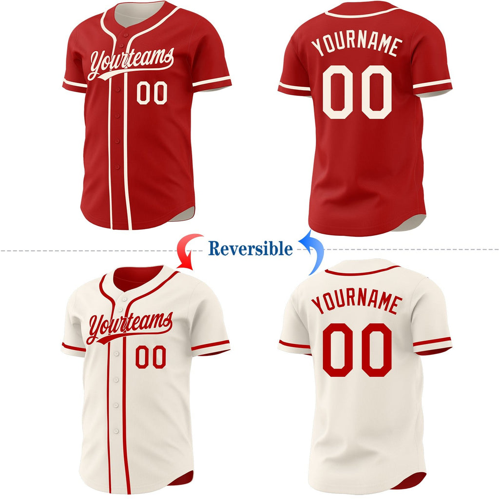 Custom Red-Cream Reversible Button-Down Baseball Jersey photo 2