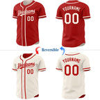 Custom Red-Cream Reversible Button-Down Baseball Jersey photo 2