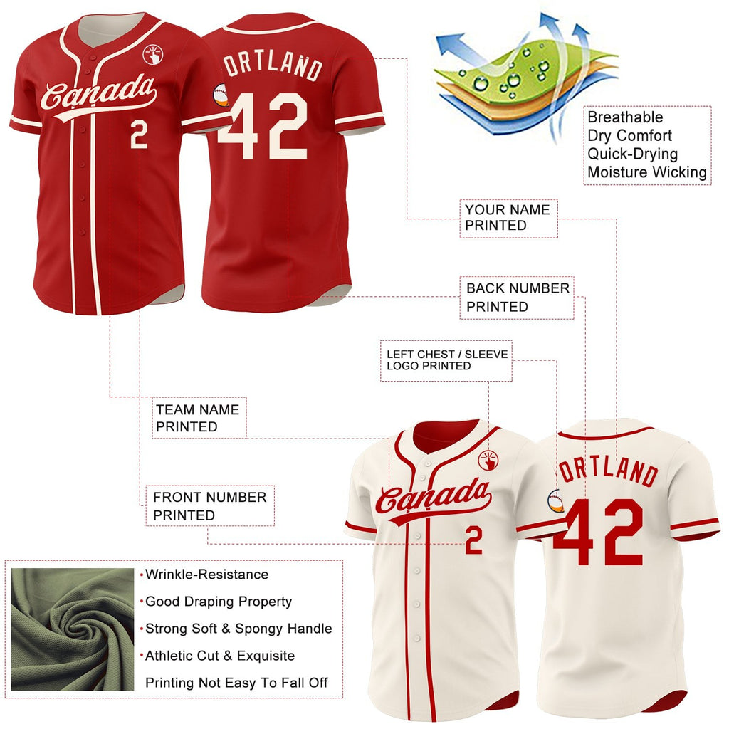 Custom Red-Cream Reversible Button-Down Baseball Jersey photo 3