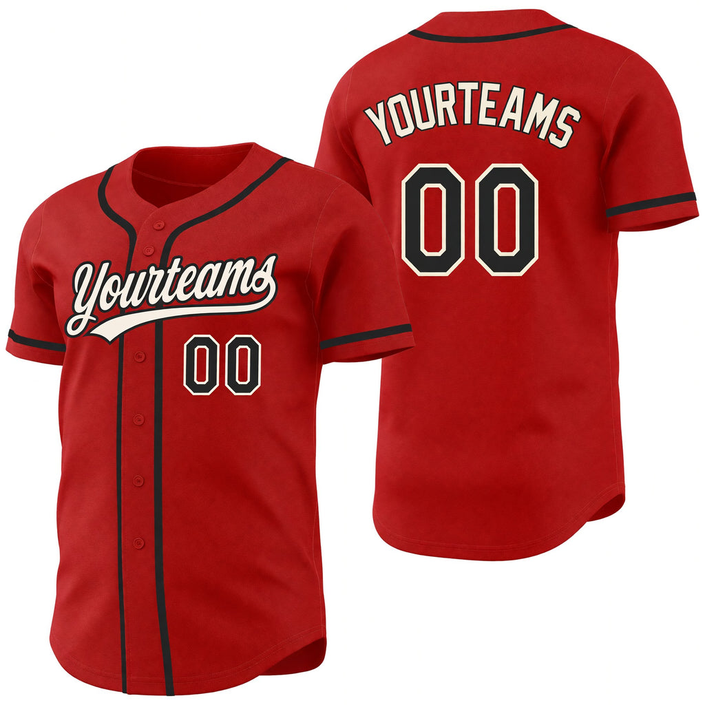Custom Red Black-Cream Reversible Button-Down Baseball Jersey