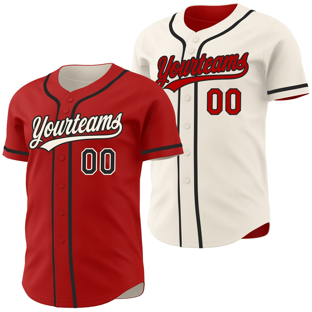 Custom Red Black-Cream Reversible Button-Down Baseball Jersey photo 1