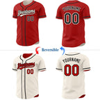 Custom Red Black-Cream Reversible Button-Down Baseball Jersey photo 2