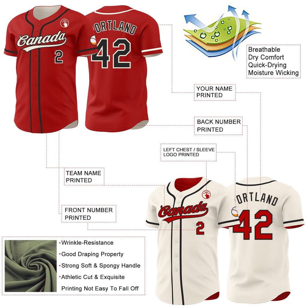 Custom Red Black-Cream Reversible Button-Down Baseball Jersey photo 3
