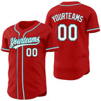 Custom Red White-Teal Reversible Button-Down Baseball Jersey