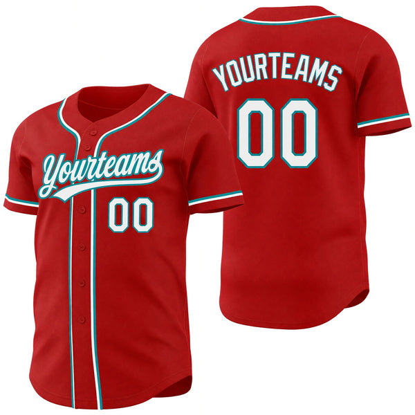 Custom Red White-Teal Reversible Button-Down Baseball Jersey