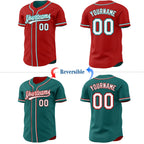 Custom Red White-Teal Reversible Button-Down Baseball Jersey photo 2
